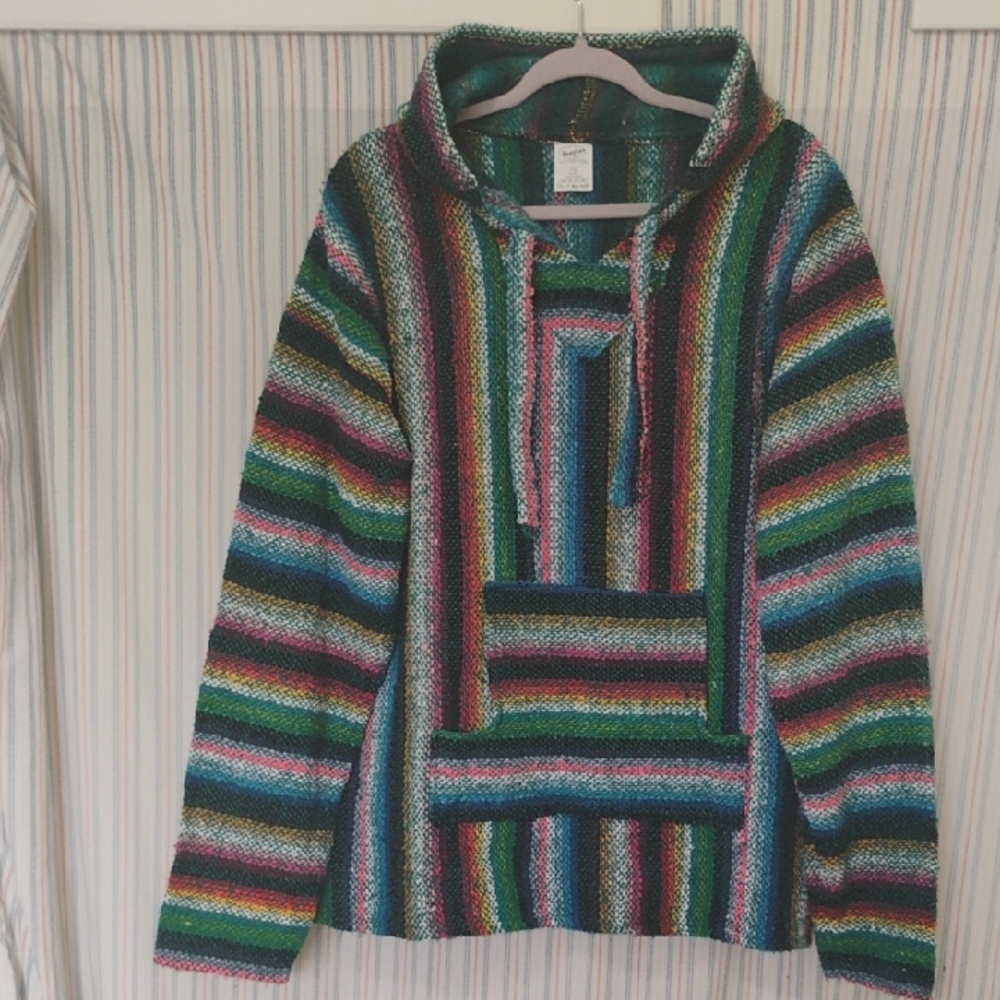 Textiles Multicolor Striped Mexican Baja Hoodie Unisex